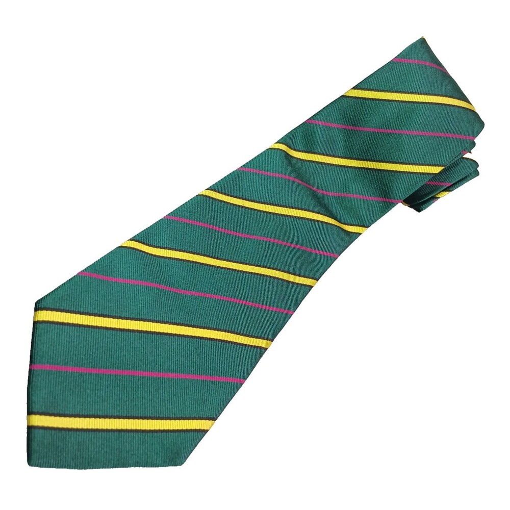 Lands End Green Yellow Pink Silk Repp Diagonal Stripe Tie Preowned USA Hand Made
